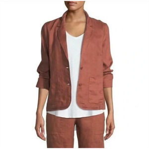 Eileen Fisher 100% Organic Linen Blazer Small 4 6 Jacket Rust Orange Lagenlook